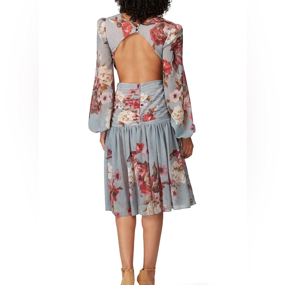 PatBO Floral Twist Cutout Midi Dress in Light Blue and Rose - Picture 3 of 8